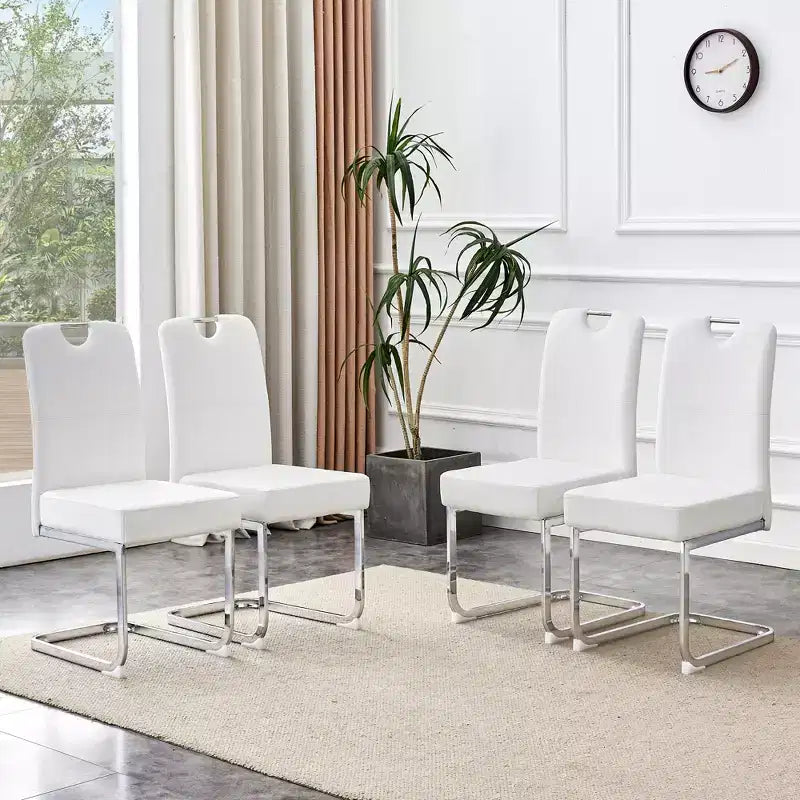 Ensemble de quatre chaises de salle à manger ergonomiques, en métal blanc et rembourrées, avec assemblage à ressort et dossier haut, convenant uniquement aux salons et aux cuisines