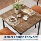 Ensemble de table à manger industrielle pour 2 personnes, table de cuisine en bois, ensemble de meubles de coin repas style ferme, pour salle à manger, appartement, studio