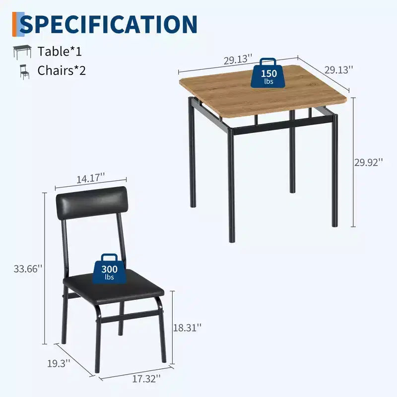 Ensemble de table à manger industrielle pour 2 personnes, table de cuisine en bois, ensemble de meubles de coin repas style ferme, pour salle à manger, appartement, studio
