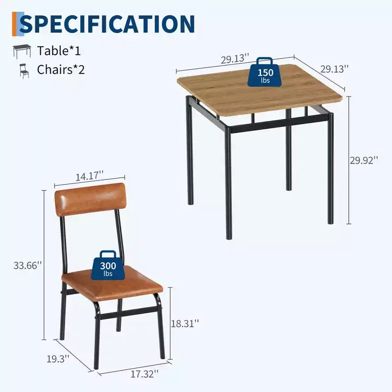 Ensemble de table à manger industrielle pour 2 personnes, table de cuisine en bois, ensemble de meubles de coin repas style ferme, pour salle à manger, appartement, studio