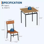 Ensemble de table à manger industrielle pour 2 personnes, table de cuisine en bois, ensemble de meubles de coin repas style ferme, pour salle à manger, appartement, studio