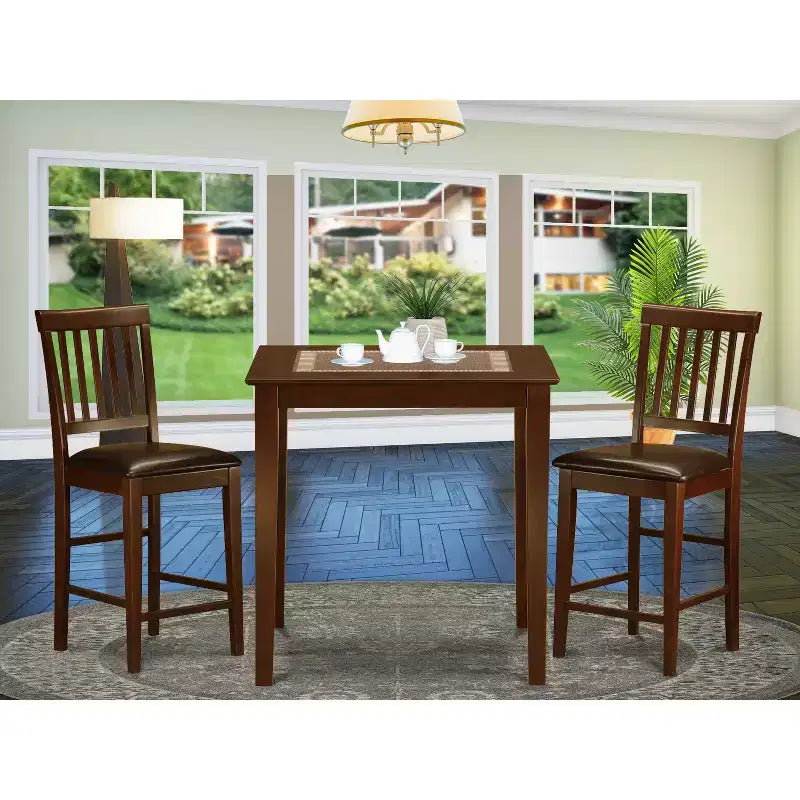 Ensemble table hauteur comptoir - Set de salle à manger 3 pièces avec tabourets - Table de cuisine rustique