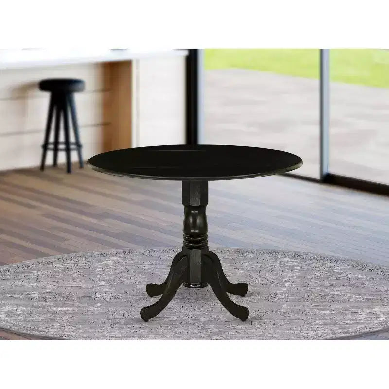 Ensemble de salle à manger nordique pour 2 - Table ronde à pied central moderne et chaises en tissu de lin - Bleu minéral et noir