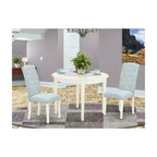 Ensemble de salle à manger 3 pièces – Table de cuisine et 2 chaises – Petite table ronde – Blanc lin et bleu bébé