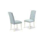Ensemble de salle à manger 3 pièces – Table de cuisine et 2 chaises – Petite table ronde – Blanc lin et bleu bébé