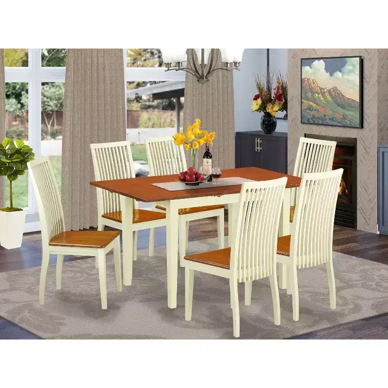 Ensemble de salle à manger 7 pièces - Table et chaises de cuisine - Meubles de salle à manger modernes - Finition Blanc Lin