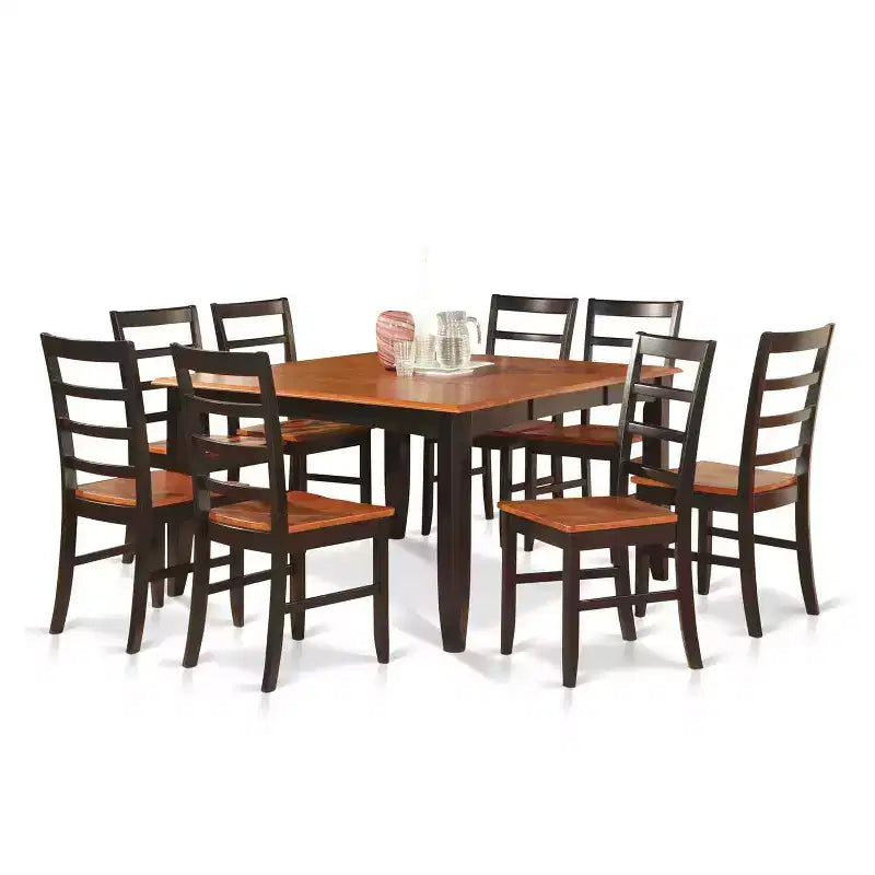 HomeStock 9-Piece Square Black Finish Solid Wood Top Dining Table with 8-Chairs