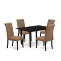 HomeStock 5-Pc Black Solid Wood Top - Rectangular Button Tufted Upholstered Dining Room Set with Butterfly Leaf - Seats 4