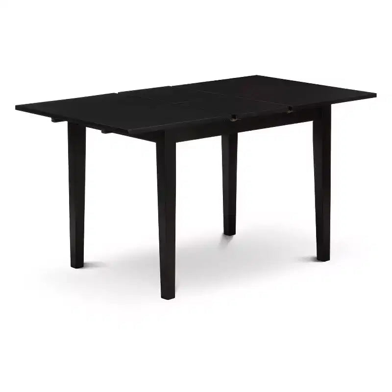 Ensemble de salle à manger HomeStock 5 pièces noir en bois massif – dessus rectangulaire, rembourré capitonné avec rallonge papillon – 4 places