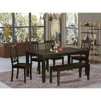 Ensemble de salle à manger 6 pièces – Table rectangulaire et 4 chaises avec banc – Fini cappuccino – Table de 54/66