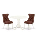 3-Piece Linen white Solid Wood Top-Round Upholstered Dining Room Set -Seats 4