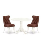 3-Piece Linen white Solid Wood Top-Round Upholstered Dining Room Set -Seats 4