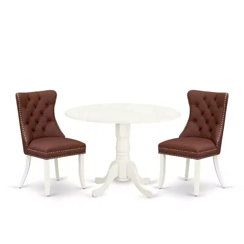 3-Piece Linen white Solid Wood Top-Round Upholstered Dining Room Set -Seats 4