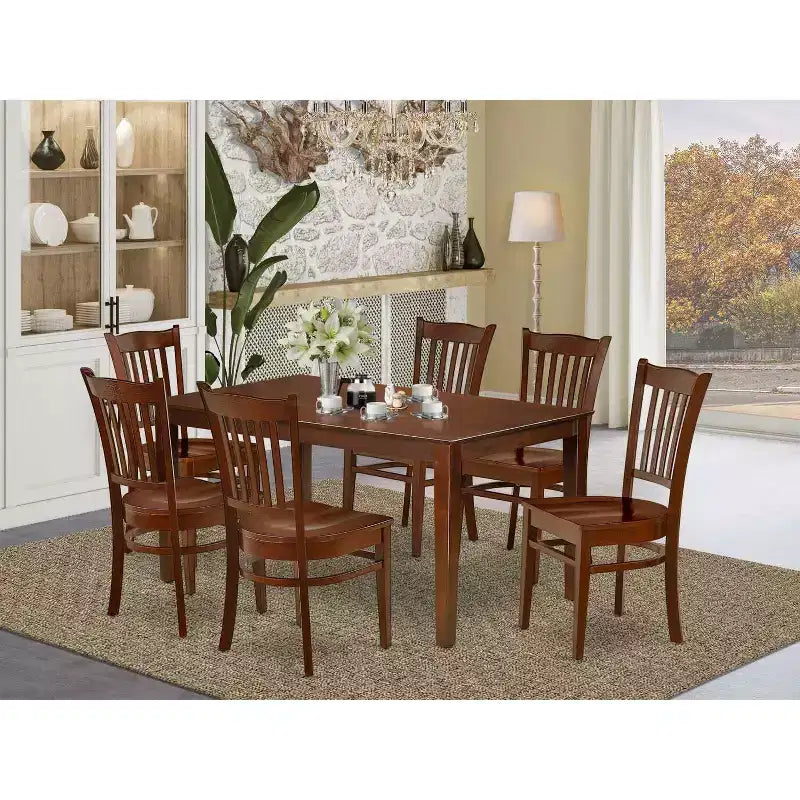 Ensemble de salle à manger rectangulaire 7 pièces Table de 60 pouces avec 6 chaises de cuisine en bois