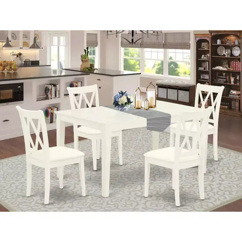 Ensemble de salle à manger 5 pièces - Table rectangulaire et 4 chaises de cuisine - Fini blanc lin - Ensemble de salle à manger moderne