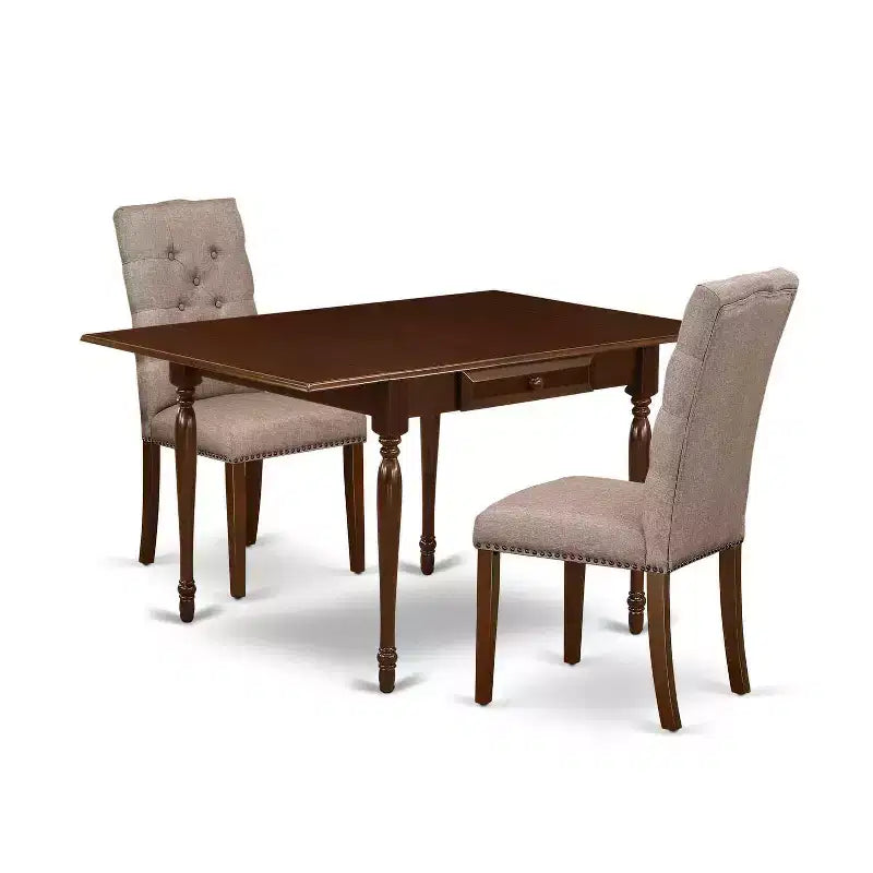 HomeStock 3-Piece Mahogany Finish Rectangular Solid Wood Top with Dropleaf Dining Table Set