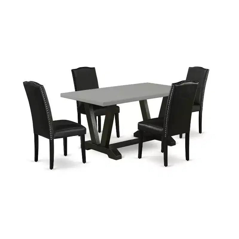 5-Piece Rectangle Natural Oak Finish Solid Wood Top Dining Table with 4 Parson Chair with