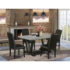 Table à manger 5 pièces rectangulaire avec plateau en bois massif finition chêne naturel et 4 chaises Parsons avec