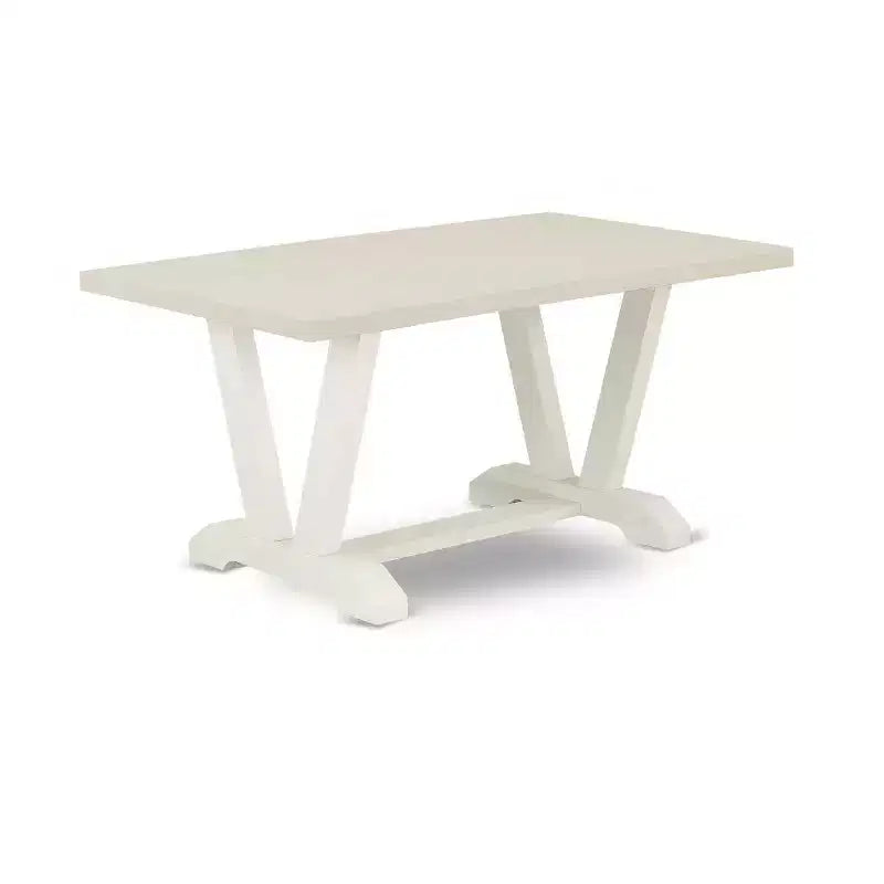 HomeStock Table de salle à manger rectangulaire 7 pièces en bois massif finition blanc lin brossé avec 6 chaises