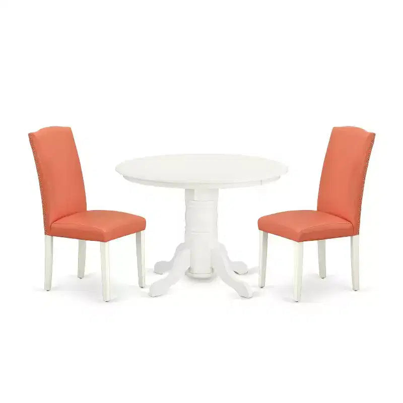 Round Dinette Set 3pc - 42 Table & 2 Parson Chairs - Pink Flamingo PU Leather - Eclectic Elegance
