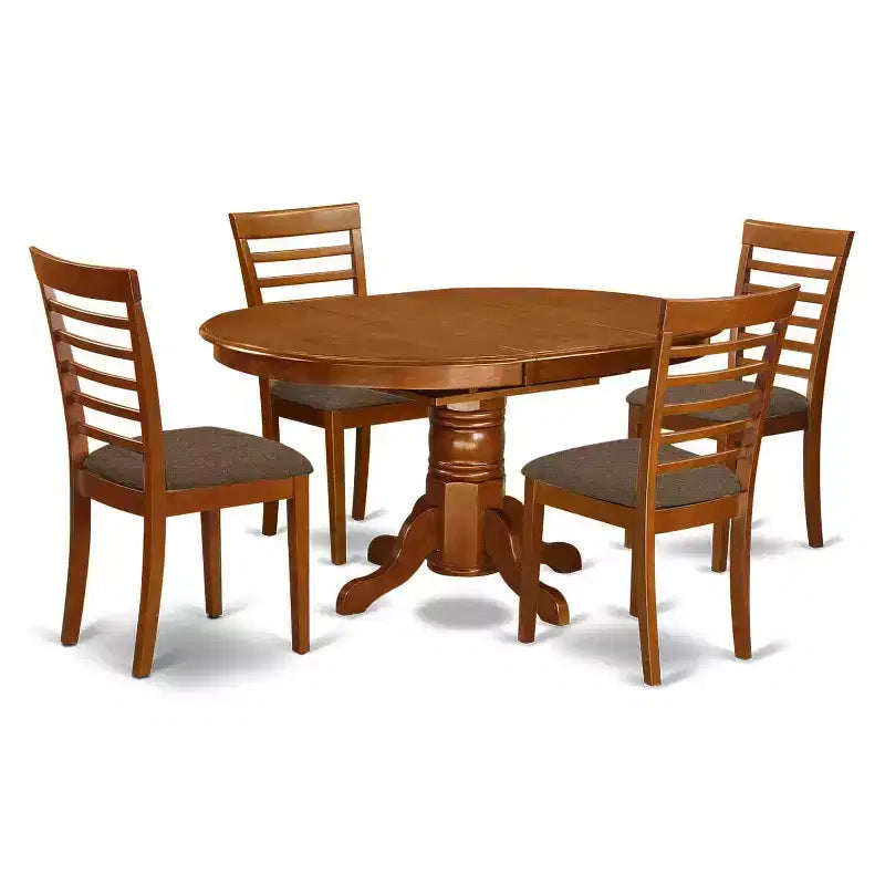 HomeStock 5-Piece Oval Saddle Brown Finish Solid Wood Top Dining table with 4 Chairs