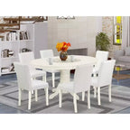 Salle à manger 7 pièces Table ovale avec rallonge et 6 chaises - Cuir PU blanc - Style toscan