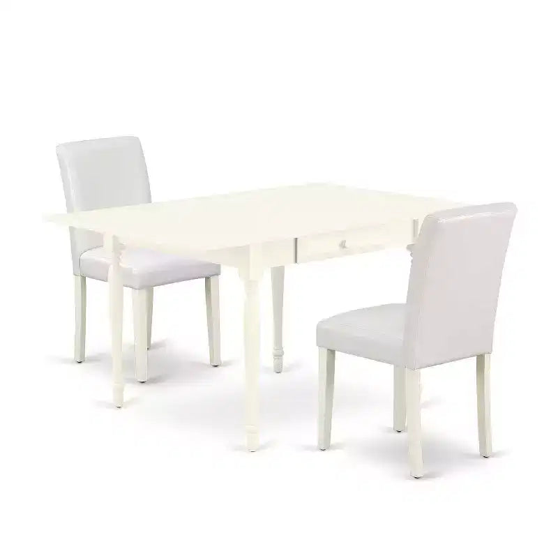HomeStock 3-Pc Linen White Finish Solid Wood Top with Dropleaf Dining Table Set - Seats 2
