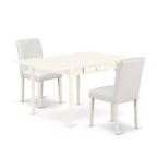 HomeStock 3-Pc Linen White Finish Solid Wood Top with Dropleaf Dining Table Set - Seats 2