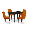 HomeStock 5-Pc Black Finish Solid Wood Top-Rectangular Upholstered Dining Room Set with Butterfly Leaf-Seats 4