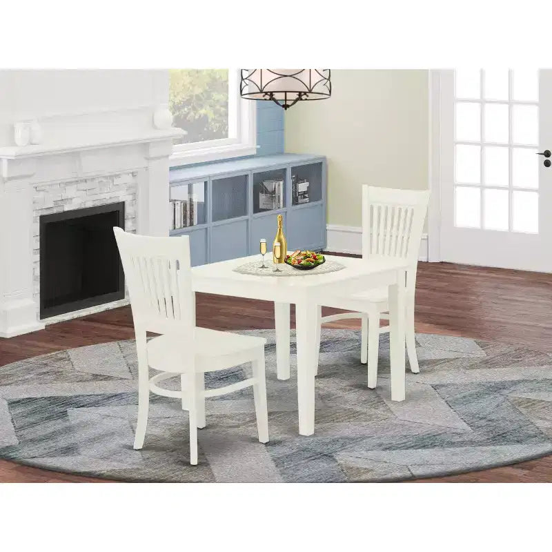 Ensemble de salle à manger 3 pièces en bois blanc lin – Petite table rectangulaire et 2 chaises modernes