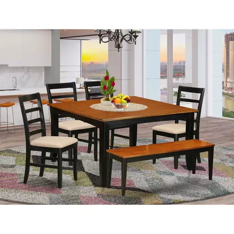 Ensemble dînette méditerranéen - Table de cuisine avec 4 chaises et un banc - Ensemble de salle à manger en bois massif
