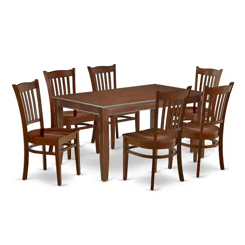 HomeStock 7-Piece Rectangle Mahogany Finish Solid Wood Top Dining Table with 6-Chairs