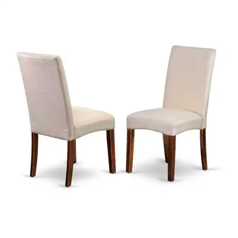 Ensemble salle à manger rectangulaire 7 pièces table et chaises - Tissu lin crème, pieds acajou - Meubles de salle à manger