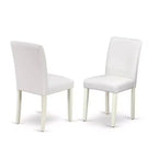 Ensemble table à manger ronde 3 pièces - Table 42 pouces et 2 chaises Parsons - Similicuir PU blanc et pieds en lin