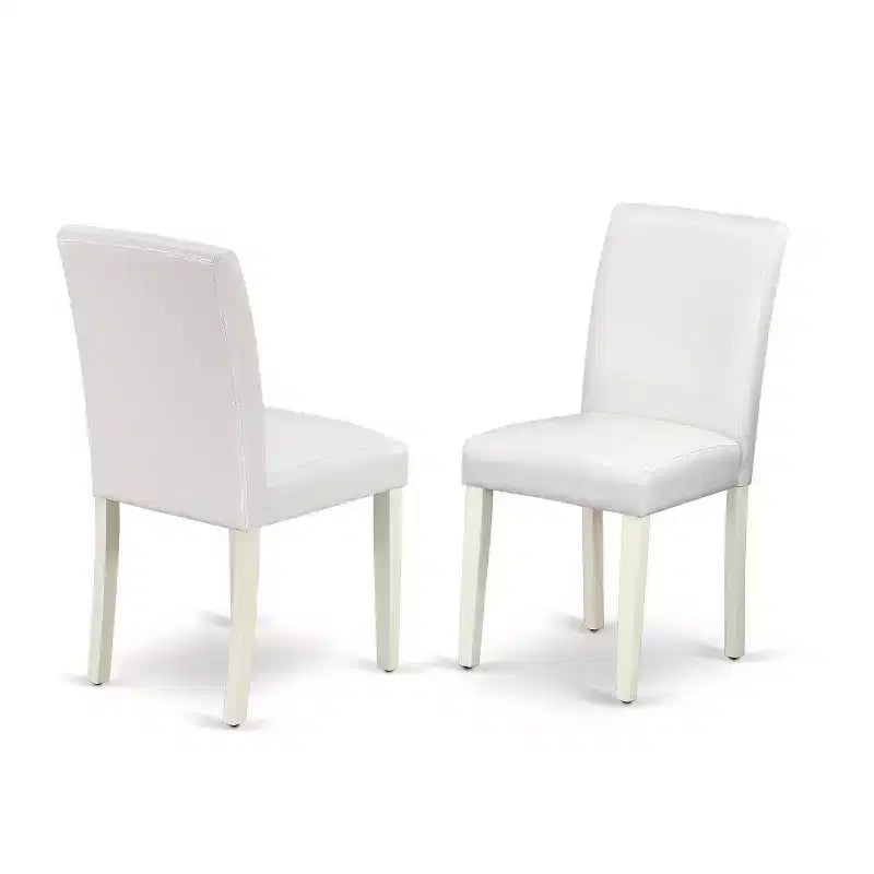 Ensemble table à manger ronde 3 pièces - Table 42 pouces et 2 chaises Parsons - Similicuir PU blanc et pieds en lin
