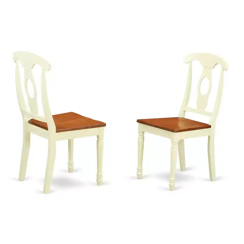 Ensemble table et chaises 5 pièces Dinette - Rond - Finition Merisier Crème - Petit Ensemble Table de Cuisine