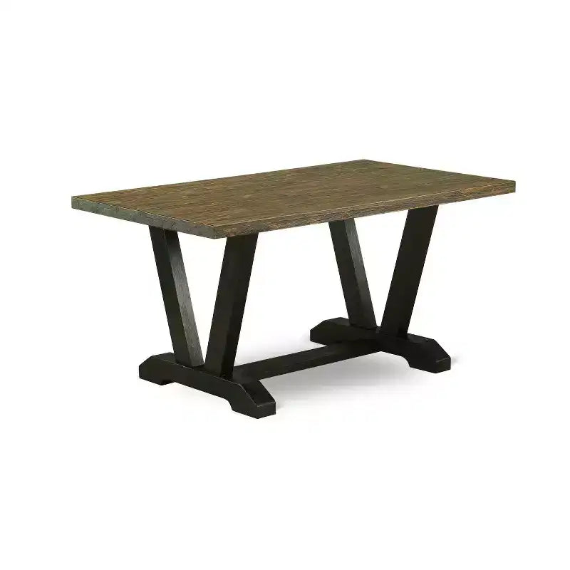 Table à manger 3 pièces HomeStock avec plateau en bois massif finition jacobéenne vieillie et 2 bancs