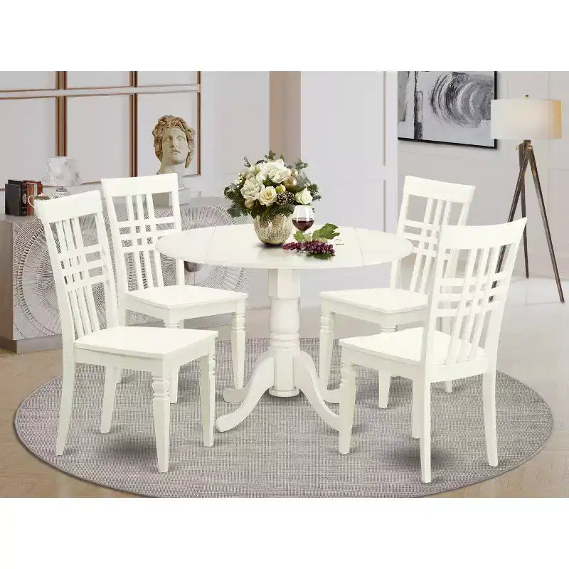 Ensemble de table de cuisine ronde - Table et chaises 5 pièces - Fini blanc lin - Salle à manger pour petits espaces