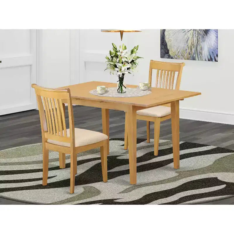 Ensemble table de cuisine 3 pièces - Table avec chaises, Ensemble salle à manger pour petit espace, Finition chêne