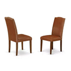 Ensemble de salle à manger rond 5 pièces - Table 42 pouces et 4 chaises Parsons - Similicuir marron - Style médiéval