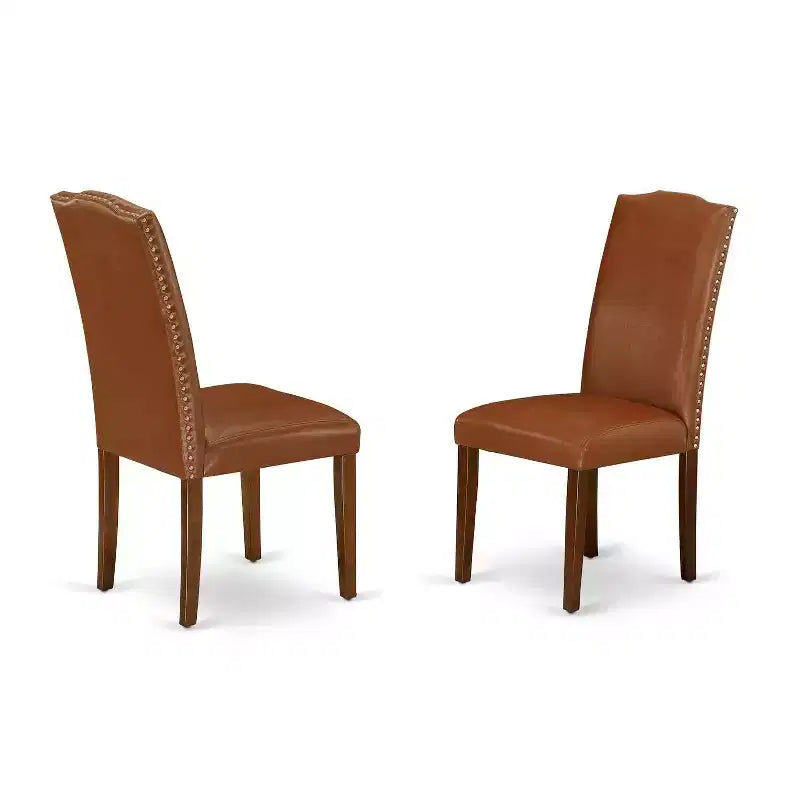 Ensemble de salle à manger rond 5 pièces - Table 42 pouces et 4 chaises Parsons - Similicuir marron - Style médiéval