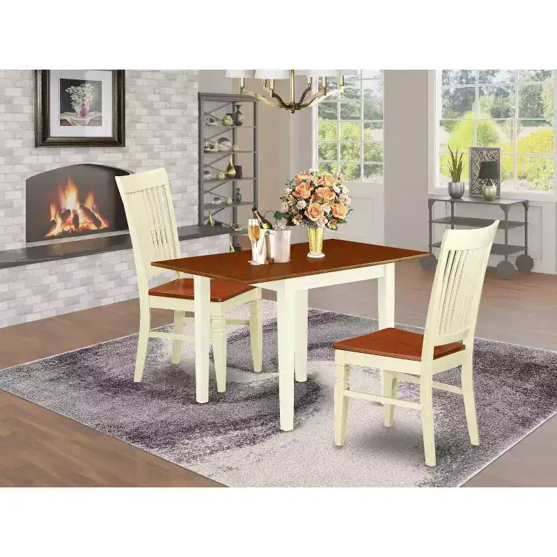 Ensemble de salle à manger rétro 3 pièces - Petite table et chaises de cuisine - Finition cerisier crème - Ensemble de salle à manger en bois