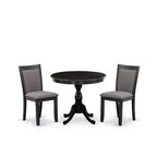 3-Piece Wirebrushed Black Solid Wood Top - Round Dining Room Set - Seats-4