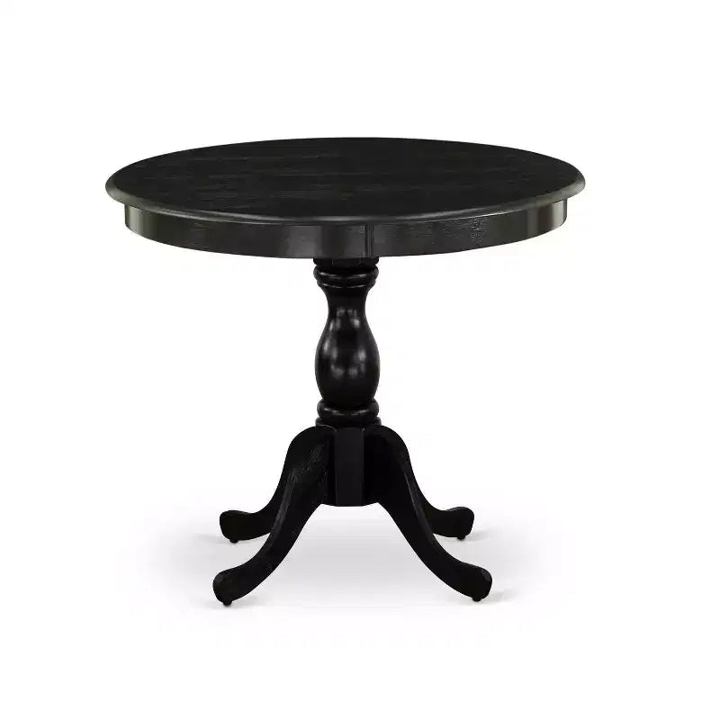Ensemble de salle à manger rond 3 pièces en bois massif noir brossé – 4 places