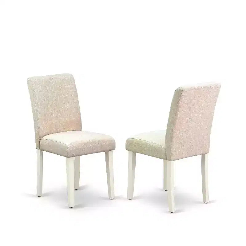 Ensemble Table Ronde de Cuisine Vintage - 3 pièces Table & 2 Chaises - Pieds Blanc Lin - Tissu Beige Clair