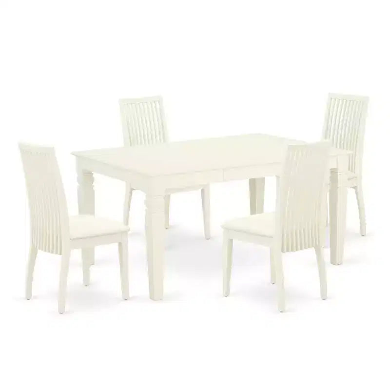 HomeStock 5-Piece Rectangle Buttermilk & Cherry Finish Solid Wood Top Dining table with 4 Chairs with Butterfly Leaf