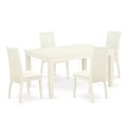 HomeStock 5-Piece Rectangle Buttermilk & Cherry Finish Solid Wood Top Dining table with 4 Chairs with Butterfly Leaf