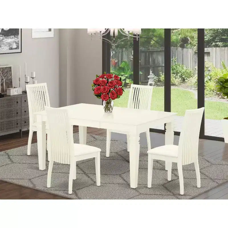 HomeStock Table de salle à manger rectangulaire 5 pièces en bois massif finition crème et cerise avec 4 chaises et rallonge papillon