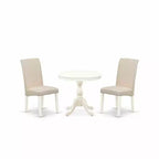 HomeStock 3-Piece Linen White Finish Solid Wood Top - Dining Room Set with High Back - Seats 4