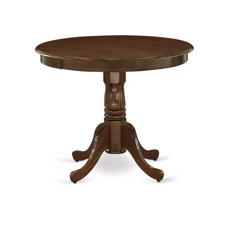 3-Piece Antique Walnut Finish Solid Wood Top - Round Dining Room Set - Seats 4